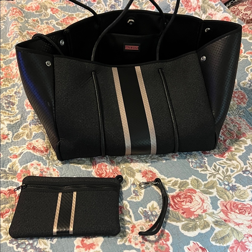 Haute Shore Neoprene Tote black with Wristlet and Key Holder